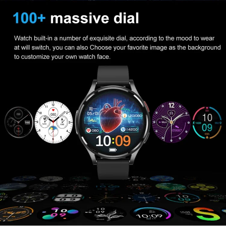 Montre intelligente à appel Bluetooth avec bracelet en silicone de 1,43 pouce prenant en charge l'ECG / la glycémie non invasive, bracelet en silicone noir, bracelet en silicone jaune clair
