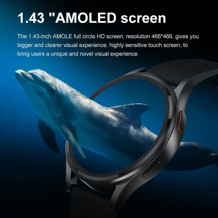 Montre Intelligente avec Bracelet en Cuir de 1,43 Pouce, Appel Bluetooth, Prise en Charge ECG / Glycémie Non Invasive, Bracelet en Cuir Noir, Bracelet en Cuir Marron