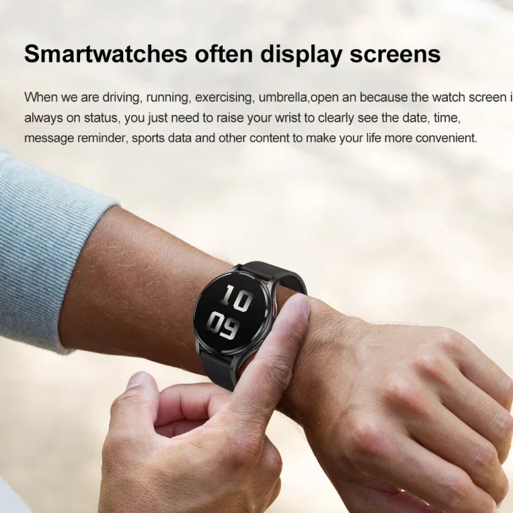 Montre Intelligente avec Bracelet en Cuir de 1,43 Pouce, Appel Bluetooth, Prise en Charge ECG / Glycémie Non Invasive, Bracelet en Cuir Noir, Bracelet en Cuir Marron