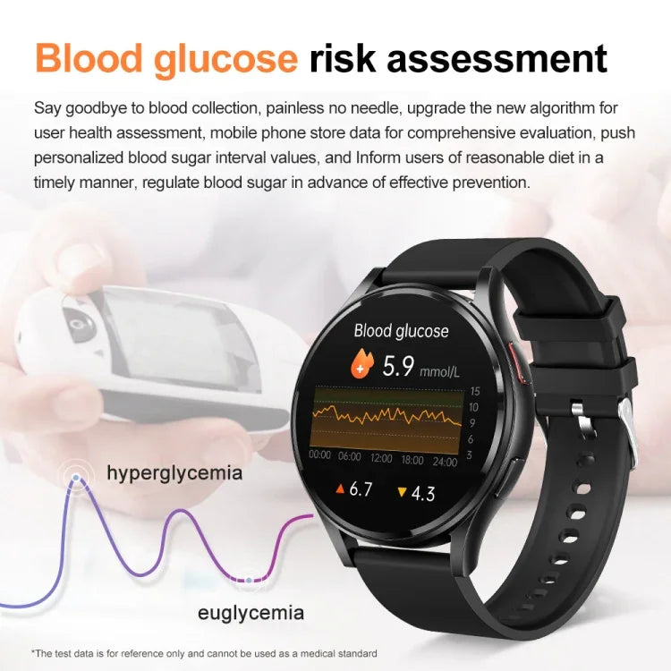 Montre Intelligente avec Bracelet en Cuir de 1,43 Pouce, Appel Bluetooth, Prise en Charge ECG / Glycémie Non Invasive, Bracelet en Cuir Noir, Bracelet en Cuir Marron