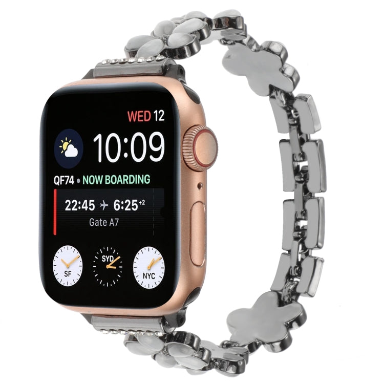 Bracelet de montre chaîne en alliage de zinc à fleur à 5 pétales, pour Apple Watch SE 2023 44mm, pour Apple Watch SE 2023 40mm, pour Apple Watch Ultra 2 49mm, pour Apple Watch Series 9 45mm, pour Apple Watch Series 9 41mm, pour Apple Watch Ultra 49mm