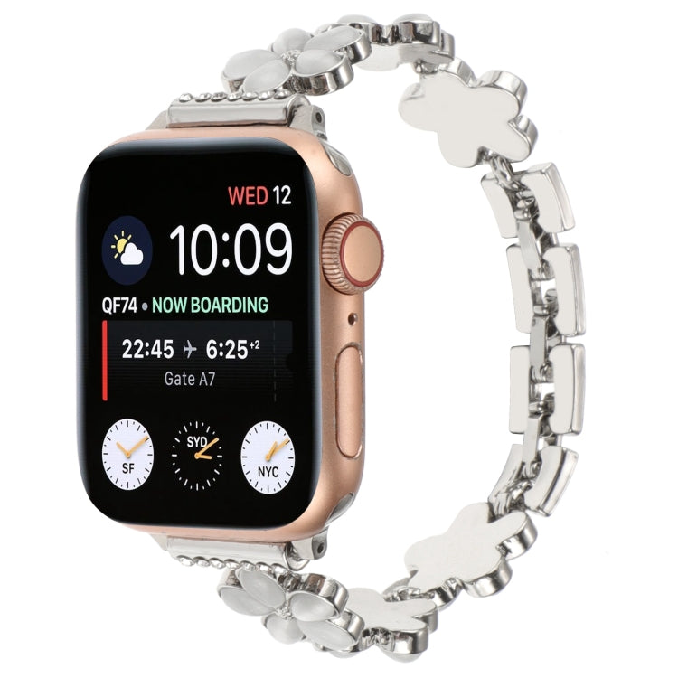 Bracelet de montre chaîne en alliage de zinc à fleur à 5 pétales, pour Apple Watch SE 2023 44mm, pour Apple Watch SE 2023 40mm, pour Apple Watch Ultra 2 49mm, pour Apple Watch Series 9 45mm, pour Apple Watch Series 9 41mm, pour Apple Watch Ultra 49mm