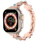 Bracelet de montre chaîne en alliage de zinc à fleur à 5 pétales, pour Apple Watch SE 2023 44mm, pour Apple Watch SE 2023 40mm, pour Apple Watch Ultra 2 49mm, pour Apple Watch Series 9 45mm, pour Apple Watch Series 9 41mm, pour Apple Watch Ultra 49mm