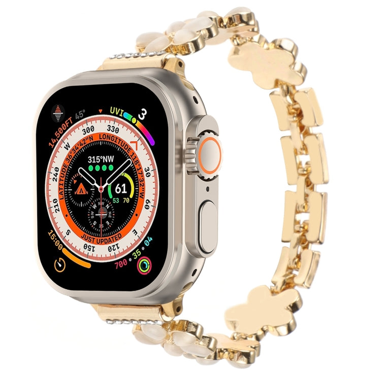Bracelet de montre chaîne en alliage de zinc à fleur à 5 pétales, pour Apple Watch SE 2023 44mm, pour Apple Watch SE 2023 40mm, pour Apple Watch Ultra 2 49mm, pour Apple Watch Series 9 45mm, pour Apple Watch Series 9 41mm, pour Apple Watch Ultra 49mm