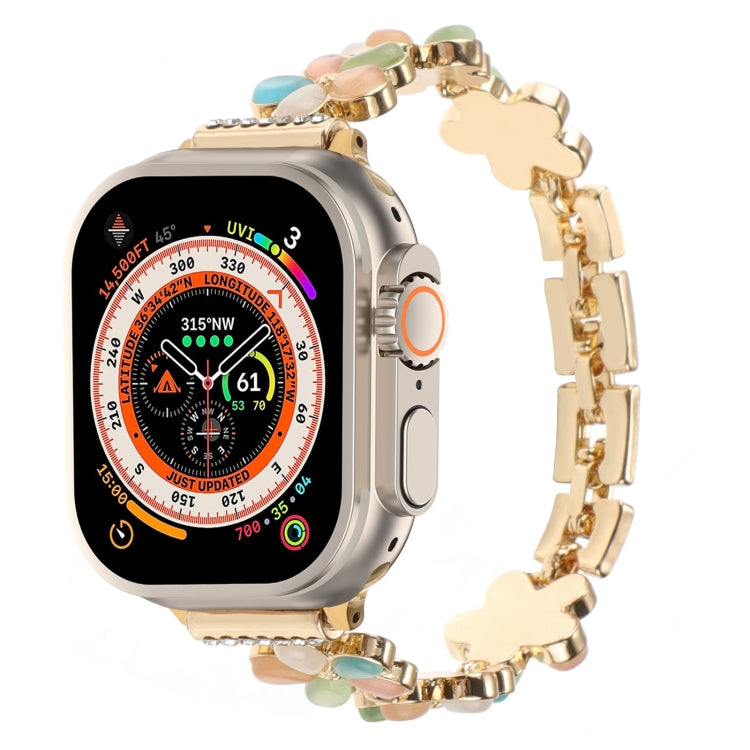 Bracelet de montre chaîne en alliage de zinc à fleur à 5 pétales, pour Apple Watch SE 2023 44mm, pour Apple Watch SE 2023 40mm, pour Apple Watch Ultra 2 49mm, pour Apple Watch Series 9 45mm, pour Apple Watch Series 9 41mm, pour Apple Watch Ultra 49mm