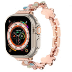Bracelet de montre chaîne en alliage de zinc à fleur à 5 pétales, pour Apple Watch SE 2023 44mm, pour Apple Watch SE 2023 40mm, pour Apple Watch Ultra 2 49mm, pour Apple Watch Series 9 45mm, pour Apple Watch Series 9 41mm, pour Apple Watch Ultra 49mm