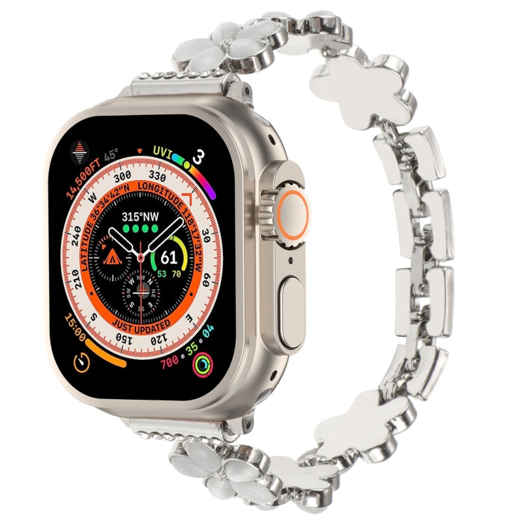 Bracelet de montre chaîne en alliage de zinc à fleur à 5 pétales, pour Apple Watch SE 2023 44mm, pour Apple Watch SE 2023 40mm, pour Apple Watch Ultra 2 49mm, pour Apple Watch Series 9 45mm, pour Apple Watch Series 9 41mm, pour Apple Watch Ultra 49mm