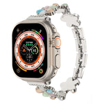 Bracelet de montre chaîne en alliage de zinc à fleur à 5 pétales, pour Apple Watch SE 2023 44mm, pour Apple Watch SE 2023 40mm, pour Apple Watch Ultra 2 49mm, pour Apple Watch Series 9 45mm, pour Apple Watch Series 9 41mm, pour Apple Watch Ultra 49mm