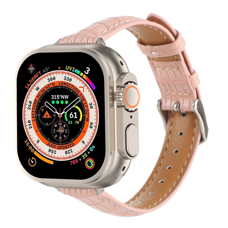 Bracelet de montre en cuir de crocodile fin, pour Apple Watch SE 2023 44mm, pour Apple Watch SE 2023 40mm, pour Apple Watch Ultra 2 49mm, pour Apple Watch Series 9 45mm, pour Apple Watch Series 9 41mm, pour Apple Watch Ultra 49mm