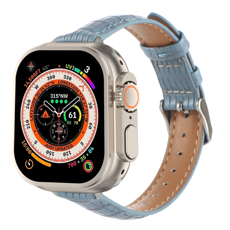 Bracelet de montre en cuir de crocodile fin, pour Apple Watch SE 2023 44mm, pour Apple Watch SE 2023 40mm, pour Apple Watch Ultra 2 49mm, pour Apple Watch Series 9 45mm, pour Apple Watch Series 9 41mm, pour Apple Watch Ultra 49mm