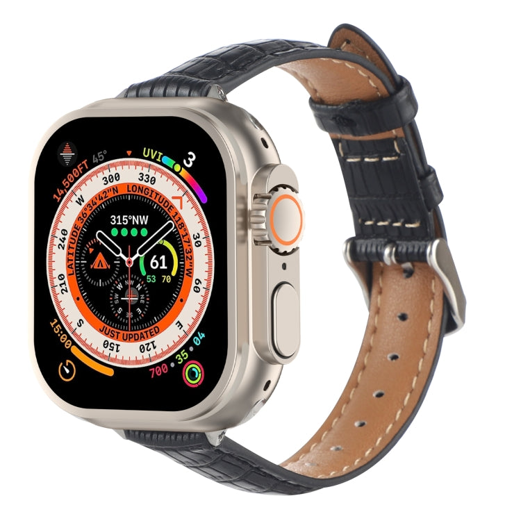 Bracelet de montre en cuir de crocodile fin, pour Apple Watch SE 2023 44mm, pour Apple Watch SE 2023 40mm, pour Apple Watch Ultra 2 49mm, pour Apple Watch Series 9 45mm, pour Apple Watch Series 9 41mm, pour Apple Watch Ultra 49mm