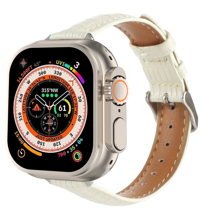 Bracelet de montre en cuir de crocodile fin, pour Apple Watch SE 2023 44mm, pour Apple Watch SE 2023 40mm, pour Apple Watch Ultra 2 49mm, pour Apple Watch Series 9 45mm, pour Apple Watch Series 9 41mm, pour Apple Watch Ultra 49mm