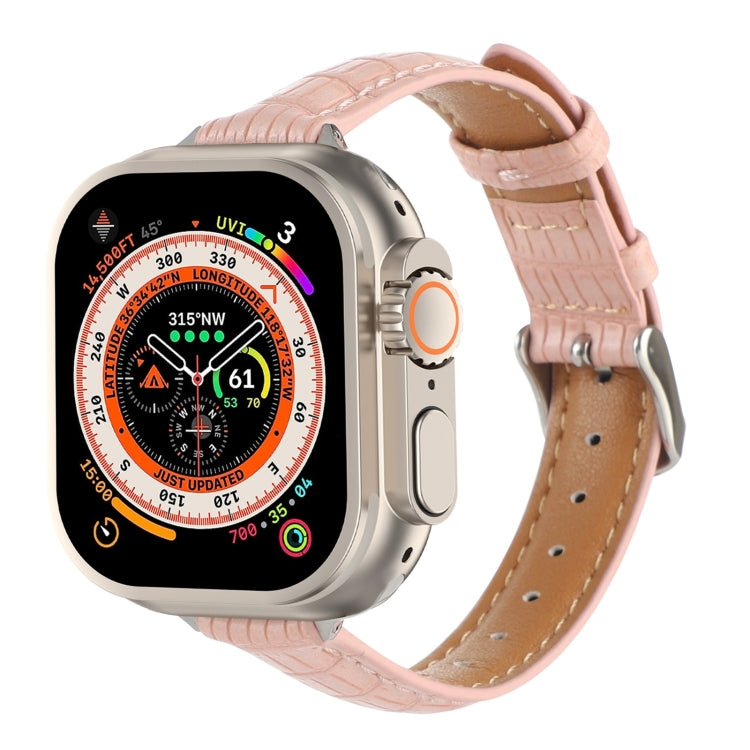 Bracelet de montre en cuir de crocodile fin, pour Apple Watch SE 2023 44mm, pour Apple Watch SE 2023 40mm, pour Apple Watch Ultra 2 49mm, pour Apple Watch Series 9 45mm, pour Apple Watch Series 9 41mm, pour Apple Watch Ultra 49mm