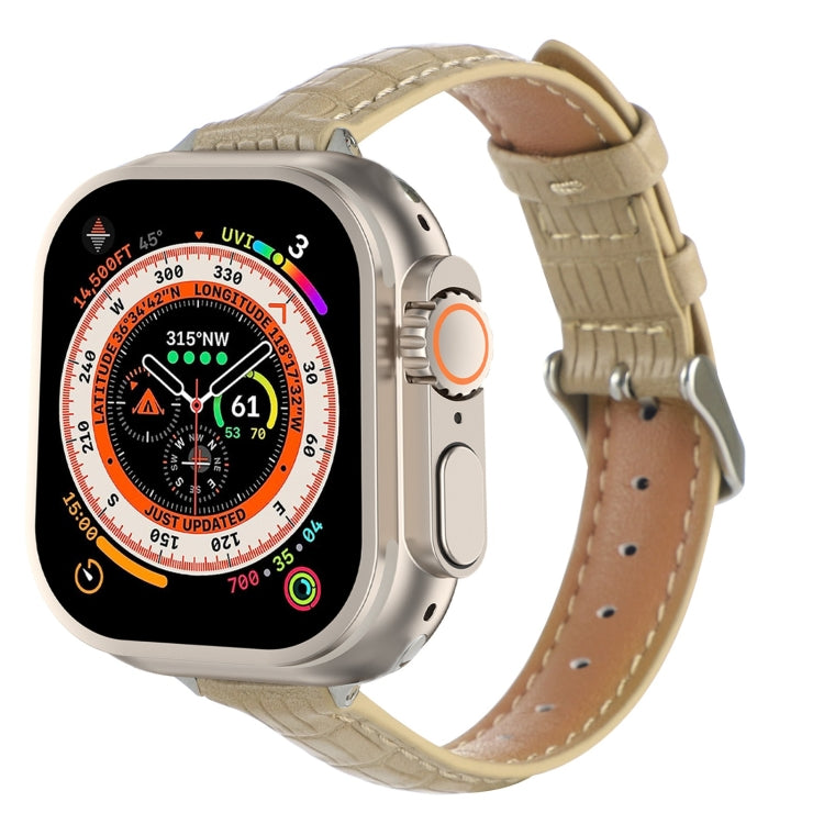 Bracelet de montre en cuir de crocodile fin, pour Apple Watch SE 2023 44mm, pour Apple Watch SE 2023 40mm, pour Apple Watch Ultra 2 49mm, pour Apple Watch Series 9 45mm, pour Apple Watch Series 9 41mm, pour Apple Watch Ultra 49mm