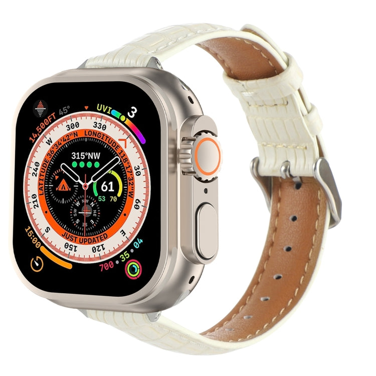 Bracelet de montre en cuir de crocodile fin, pour Apple Watch SE 2023 44mm, pour Apple Watch SE 2023 40mm, pour Apple Watch Ultra 2 49mm, pour Apple Watch Series 9 45mm, pour Apple Watch Series 9 41mm, pour Apple Watch Ultra 49mm