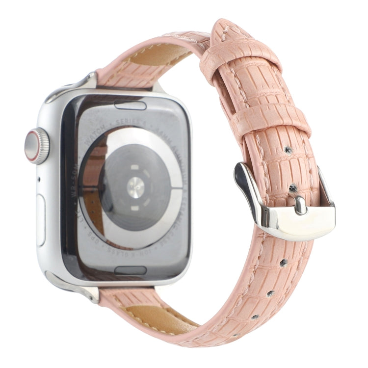 Bracelet de montre en cuir de crocodile fin, pour Apple Watch Series 4 44mm, pour Apple Watch Series 4 40mm, pour Apple Watch Series 3 38mm, pour Apple Watch Series 3 42mm, pour Apple Watch Series 2 42mm, pour Apple Watch Series 2 38mm