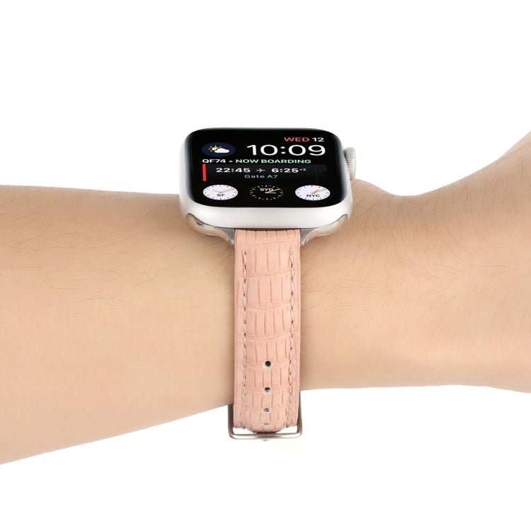 Bracelet de montre en cuir de crocodile fin, pour Apple Watch Series 4 44mm, pour Apple Watch Series 4 40mm, pour Apple Watch Series 3 38mm, pour Apple Watch Series 3 42mm, pour Apple Watch Series 2 42mm, pour Apple Watch Series 2 38mm