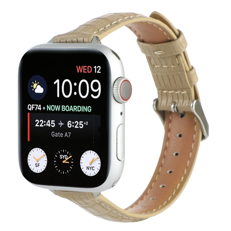 Bracelet de montre en cuir de crocodile fin, pour Apple Watch Series 4 44mm, pour Apple Watch Series 4 40mm, pour Apple Watch Series 3 38mm, pour Apple Watch Series 3 42mm, pour Apple Watch Series 2 42mm, pour Apple Watch Series 2 38mm