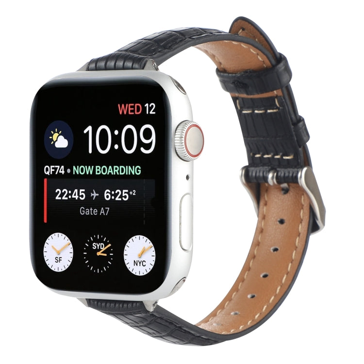 Bracelet de montre en cuir de crocodile fin, pour Apple Watch Series 4 44mm, pour Apple Watch Series 4 40mm, pour Apple Watch Series 3 38mm, pour Apple Watch Series 3 42mm, pour Apple Watch Series 2 42mm, pour Apple Watch Series 2 38mm