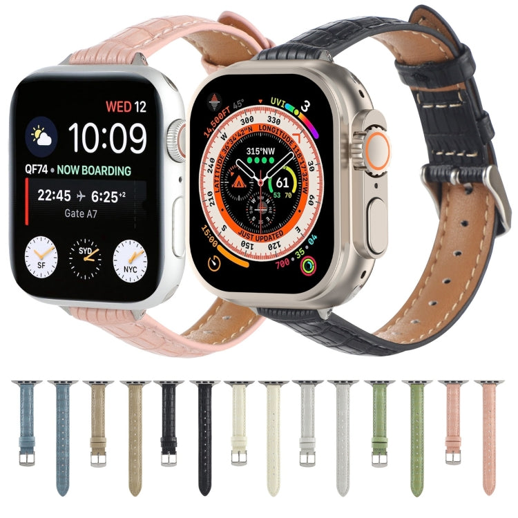 Bracelet de montre en cuir de crocodile fin, pour Apple Watch Series 4 44mm, pour Apple Watch Series 4 40mm, pour Apple Watch Series 3 38mm, pour Apple Watch Series 3 42mm, pour Apple Watch Series 2 42mm, pour Apple Watch Series 2 38mm