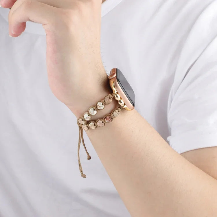 Bracelet de montre à chaîne avec cordon de serrage en pierres de cœur, pour Apple Watch 42mm, pour Apple Watch 38mm