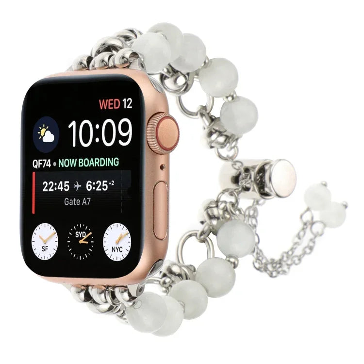 Bracelet de montre en métal avec chaîne de perles