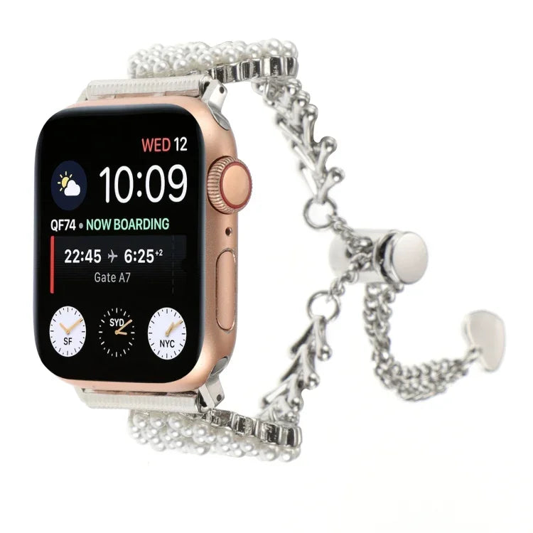 Bracelet de montre en métal avec chaîne en alliage de zinc et perles, pour Apple Watch 42 mm, pour Apple Watch 38 mm