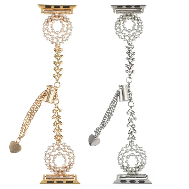 Bracelet de montre en métal avec chaîne en alliage de zinc et perles, pour Apple Watch 42 mm, pour Apple Watch 38 mm