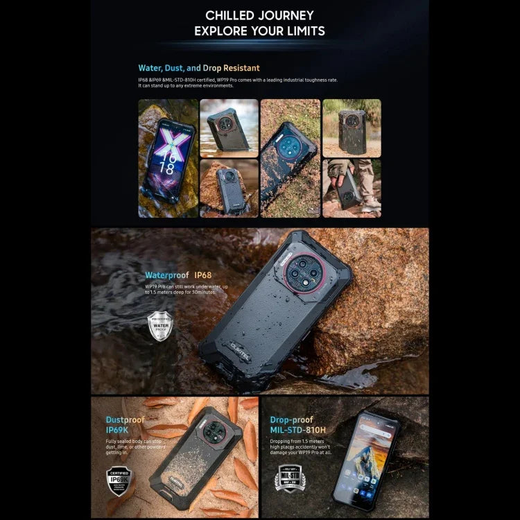 Oukitel WP19 Pro, écran 6,8 pouces, processeur octocœur MediaTek Helio G99, NFC, réseau 4G, WP19 Pro 8 Go + 256 Go