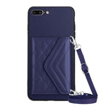 Étui de téléphone RFID avec pochette pour cartes à texture losange et long cordon, pour iPhone 12 mini, pour iPhone 11 Pro Max, pour iPhone 11, pour iPhone 11 Pro, pour iPhone XS / X, pour iPhone XR, pour iPhone XS Max, pour iPhone 8 Plus / 7 Plus