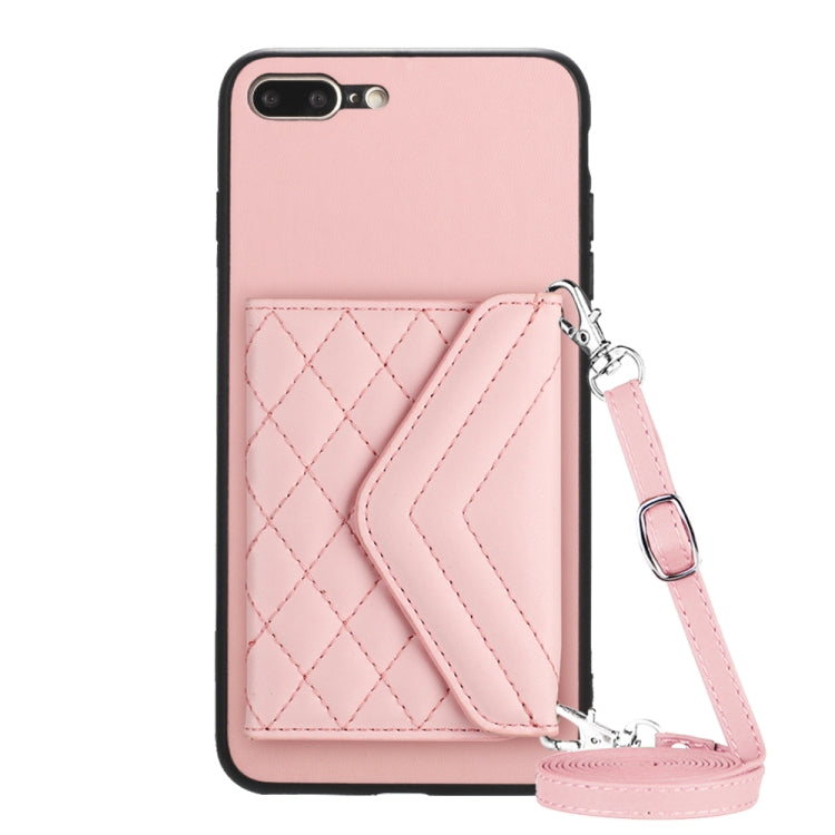 Étui de téléphone RFID avec pochette pour cartes à texture losange et long cordon, pour iPhone 12 mini, pour iPhone 11 Pro Max, pour iPhone 11, pour iPhone 11 Pro, pour iPhone XS / X, pour iPhone XR, pour iPhone XS Max, pour iPhone 8 Plus / 7 Plus
