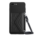 Étui de téléphone RFID avec pochette pour cartes à texture losange et long cordon, pour iPhone 12 mini, pour iPhone 11 Pro Max, pour iPhone 11, pour iPhone 11 Pro, pour iPhone XS / X, pour iPhone XR, pour iPhone XS Max, pour iPhone 8 Plus / 7 Plus