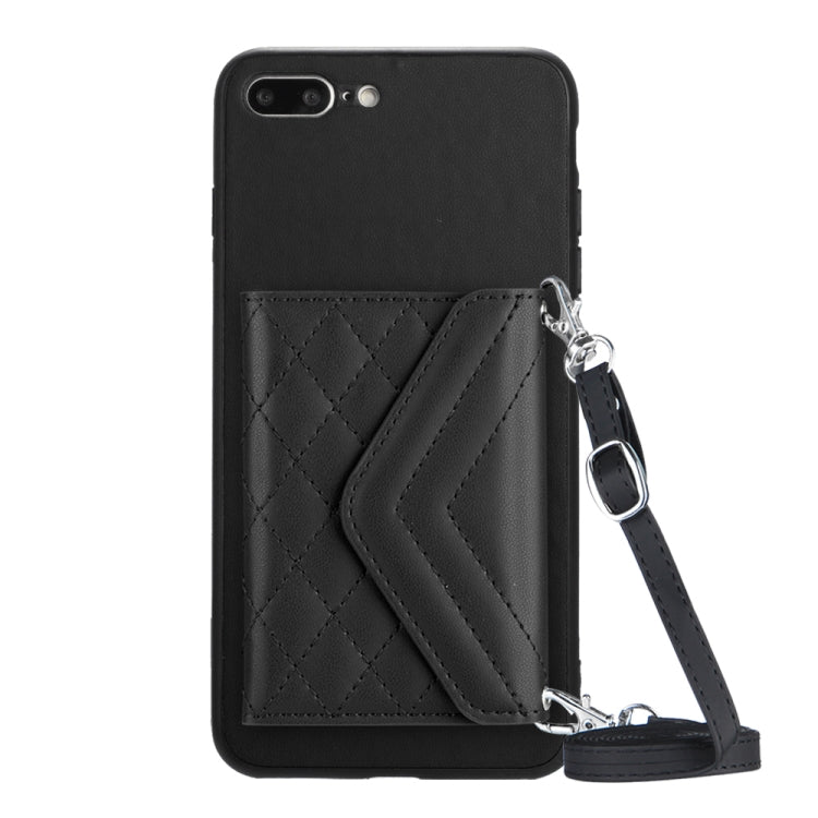Étui de téléphone RFID avec pochette pour cartes à texture losange et long cordon, pour iPhone 12 mini, pour iPhone 11 Pro Max, pour iPhone 11, pour iPhone 11 Pro, pour iPhone XS / X, pour iPhone XR, pour iPhone XS Max, pour iPhone 8 Plus / 7 Plus