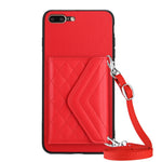 Étui de téléphone RFID avec pochette pour cartes à texture losange et long cordon, pour iPhone 12 mini, pour iPhone 11 Pro Max, pour iPhone 11, pour iPhone 11 Pro, pour iPhone XS / X, pour iPhone XR, pour iPhone XS Max, pour iPhone 8 Plus / 7 Plus