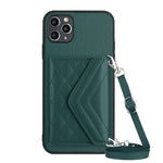 Étui de téléphone RFID avec pochette pour cartes à texture losange et long cordon, pour iPhone 12 mini, pour iPhone 11 Pro Max, pour iPhone 11, pour iPhone 11 Pro, pour iPhone XS / X, pour iPhone XR, pour iPhone XS Max, pour iPhone 8 Plus / 7 Plus