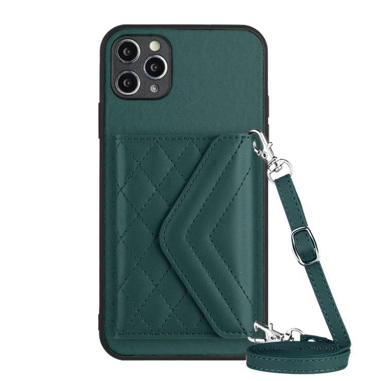 Étui de téléphone RFID avec pochette pour cartes à texture losange et long cordon, pour iPhone 12 mini, pour iPhone 11 Pro Max, pour iPhone 11, pour iPhone 11 Pro, pour iPhone XS / X, pour iPhone XR, pour iPhone XS Max, pour iPhone 8 Plus / 7 Plus