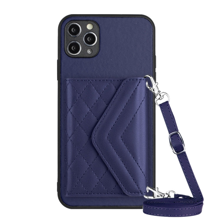 Étui de téléphone RFID avec pochette pour cartes à texture losange et long cordon, pour iPhone 12 mini, pour iPhone 11 Pro Max, pour iPhone 11, pour iPhone 11 Pro, pour iPhone XS / X, pour iPhone XR, pour iPhone XS Max, pour iPhone 8 Plus / 7 Plus