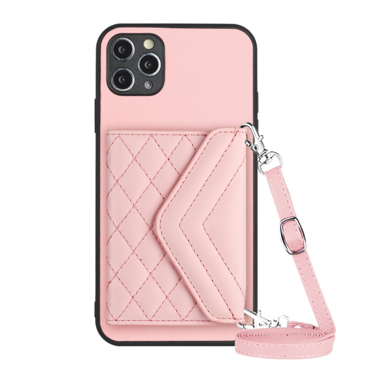 Étui de téléphone RFID avec pochette pour cartes à texture losange et long cordon, pour iPhone 12 mini, pour iPhone 11 Pro Max, pour iPhone 11, pour iPhone 11 Pro, pour iPhone XS / X, pour iPhone XR, pour iPhone XS Max, pour iPhone 8 Plus / 7 Plus