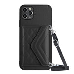 Étui de téléphone RFID avec pochette pour cartes à texture losange et long cordon, pour iPhone 12 mini, pour iPhone 11 Pro Max, pour iPhone 11, pour iPhone 11 Pro, pour iPhone XS / X, pour iPhone XR, pour iPhone XS Max, pour iPhone 8 Plus / 7 Plus