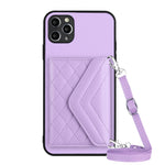 Étui de téléphone RFID avec pochette pour cartes à texture losange et long cordon, pour iPhone 12 mini, pour iPhone 11 Pro Max, pour iPhone 11, pour iPhone 11 Pro, pour iPhone XS / X, pour iPhone XR, pour iPhone XS Max, pour iPhone 8 Plus / 7 Plus