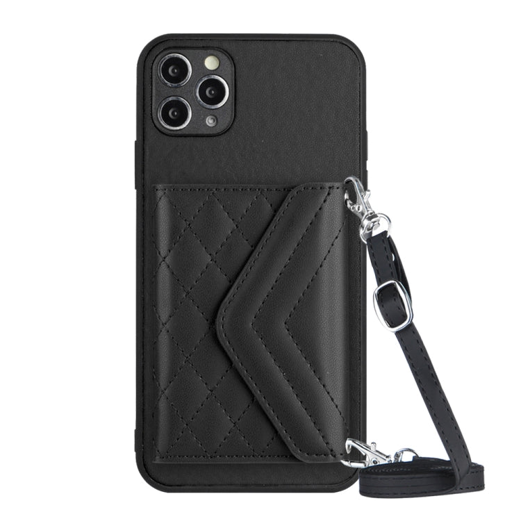Étui de téléphone RFID avec pochette pour cartes à texture losange et long cordon, pour iPhone 12 mini, pour iPhone 11 Pro Max, pour iPhone 11, pour iPhone 11 Pro, pour iPhone XS / X, pour iPhone XR, pour iPhone XS Max, pour iPhone 8 Plus / 7 Plus
