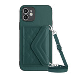 Étui de téléphone RFID avec pochette pour cartes à texture losange et long cordon, pour iPhone 12 mini, pour iPhone 11 Pro Max, pour iPhone 11, pour iPhone 11 Pro, pour iPhone XS / X, pour iPhone XR, pour iPhone XS Max, pour iPhone 8 Plus / 7 Plus