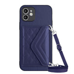 Étui de téléphone RFID avec pochette pour cartes à texture losange et long cordon, pour iPhone 12 mini, pour iPhone 11 Pro Max, pour iPhone 11, pour iPhone 11 Pro, pour iPhone XS / X, pour iPhone XR, pour iPhone XS Max, pour iPhone 8 Plus / 7 Plus