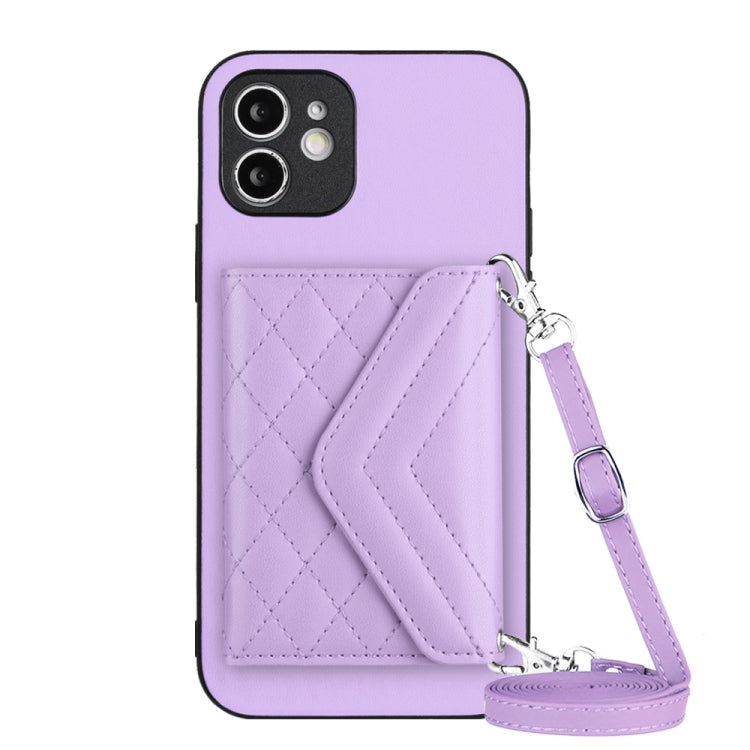 Étui de téléphone RFID avec pochette pour cartes à texture losange et long cordon, pour iPhone 12 mini, pour iPhone 11 Pro Max, pour iPhone 11, pour iPhone 11 Pro, pour iPhone XS / X, pour iPhone XR, pour iPhone XS Max, pour iPhone 8 Plus / 7 Plus