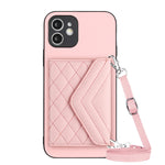 Étui de téléphone RFID avec pochette pour cartes à texture losange et long cordon, pour iPhone 12 mini, pour iPhone 11 Pro Max, pour iPhone 11, pour iPhone 11 Pro, pour iPhone XS / X, pour iPhone XR, pour iPhone XS Max, pour iPhone 8 Plus / 7 Plus