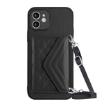 Étui de téléphone RFID avec pochette pour cartes à texture losange et long cordon, pour iPhone 12 mini, pour iPhone 11 Pro Max, pour iPhone 11, pour iPhone 11 Pro, pour iPhone XS / X, pour iPhone XR, pour iPhone XS Max, pour iPhone 8 Plus / 7 Plus