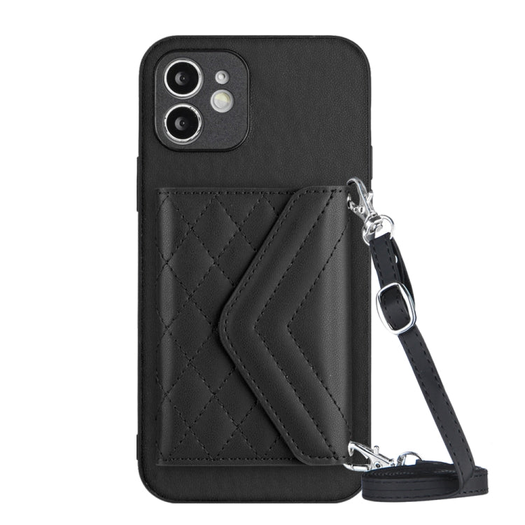 Étui de téléphone RFID avec pochette pour cartes à texture losange et long cordon, pour iPhone 12 mini, pour iPhone 11 Pro Max, pour iPhone 11, pour iPhone 11 Pro, pour iPhone XS / X, pour iPhone XR, pour iPhone XS Max, pour iPhone 8 Plus / 7 Plus