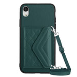 Étui de téléphone RFID avec pochette pour cartes à texture losange et long cordon, pour iPhone 12 mini, pour iPhone 11 Pro Max, pour iPhone 11, pour iPhone 11 Pro, pour iPhone XS / X, pour iPhone XR, pour iPhone XS Max, pour iPhone 8 Plus / 7 Plus