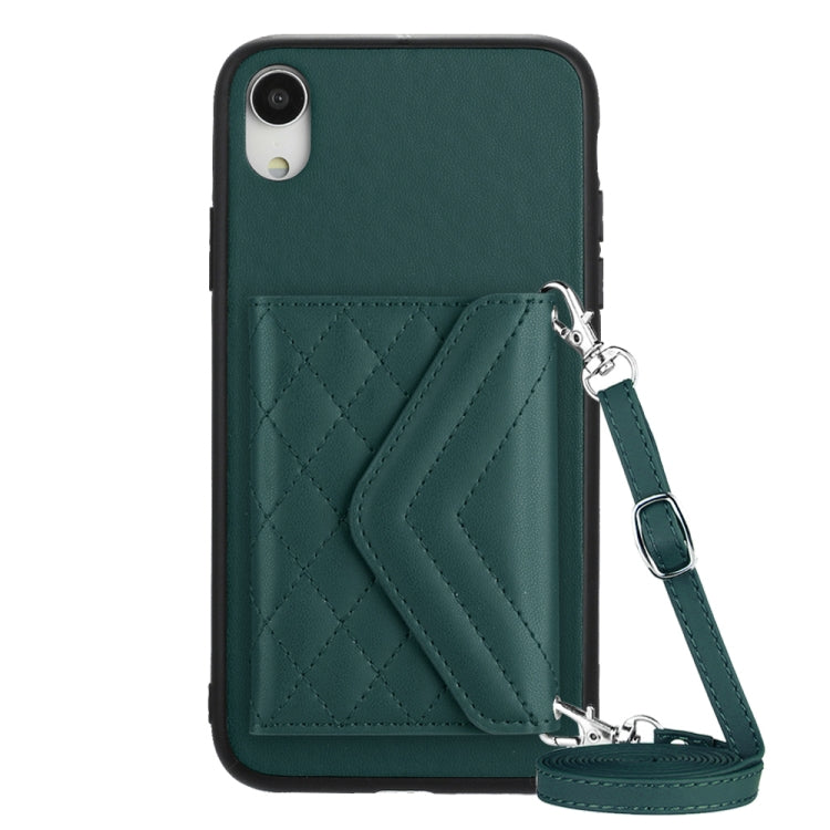 Étui de téléphone RFID avec pochette pour cartes à texture losange et long cordon, pour iPhone 12 mini, pour iPhone 11 Pro Max, pour iPhone 11, pour iPhone 11 Pro, pour iPhone XS / X, pour iPhone XR, pour iPhone XS Max, pour iPhone 8 Plus / 7 Plus