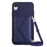 Étui de téléphone RFID avec pochette pour cartes à texture losange et long cordon, pour iPhone 12 mini, pour iPhone 11 Pro Max, pour iPhone 11, pour iPhone 11 Pro, pour iPhone XS / X, pour iPhone XR, pour iPhone XS Max, pour iPhone 8 Plus / 7 Plus